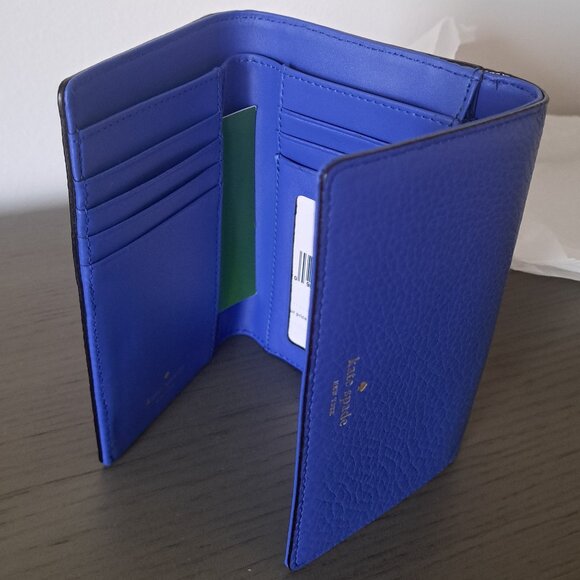 Kate Spade New York Blue Pebbled Leather Trifold Logo Wallet Snap Closure NWT - Picture 7 of 14